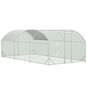 Large Chicken Coop Metal Chicken Run With Waterproof And Anti-UV Cover, Dome Shaped Walk-in Fence Cage Hen House For Outdoor And Yard Farm, 9.84 (Color: Silver)