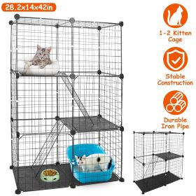 3 Tier Cat Playpen Cage Metal Indoor Cat House Detachable Kitten House With 3 Doors 2 Ladders Large Cat Exercise Place For 1-2 Cats Black (Color: Black)